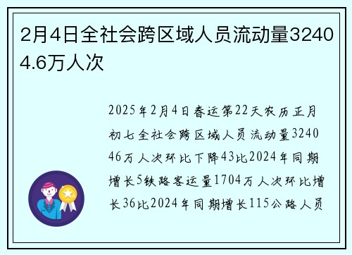 2月4日全社会跨区域人员流动量32404.6万人次
