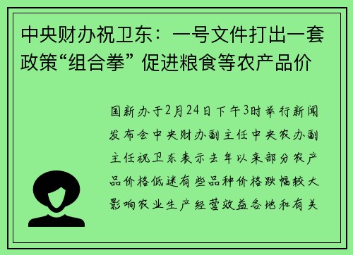 中央财办祝卫东：一号文件打出一套政策“组合拳” 促进粮食等农产品价格企稳回升