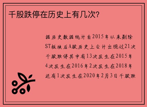 千股跌停在历史上有几次？