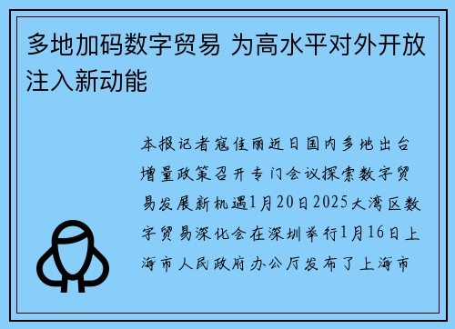多地加码数字贸易 为高水平对外开放注入新动能