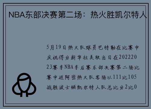 NBA东部决赛第二场：热火胜凯尔特人