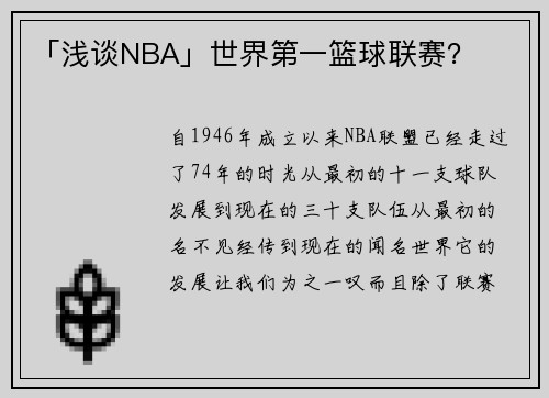 「浅谈NBA」世界第一篮球联赛？