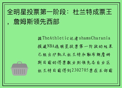 全明星投票第一阶段：杜兰特成票王，詹姆斯领先西部