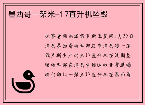 墨西哥一架米-17直升机坠毁