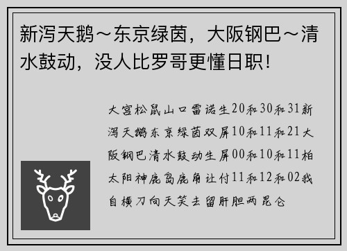 新泻天鹅～东京绿茵，大阪钢巴～清水鼓动，没人比罗哥更懂日职！