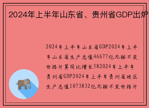 2024年上半年山东省、贵州省GDP出炉