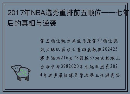 2017年NBA选秀重排前五顺位——七年后的真相与逆袭