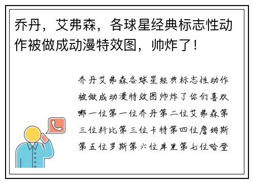 乔丹，艾弗森，各球星经典标志性动作被做成动漫特效图，帅炸了！ ​ ​​​